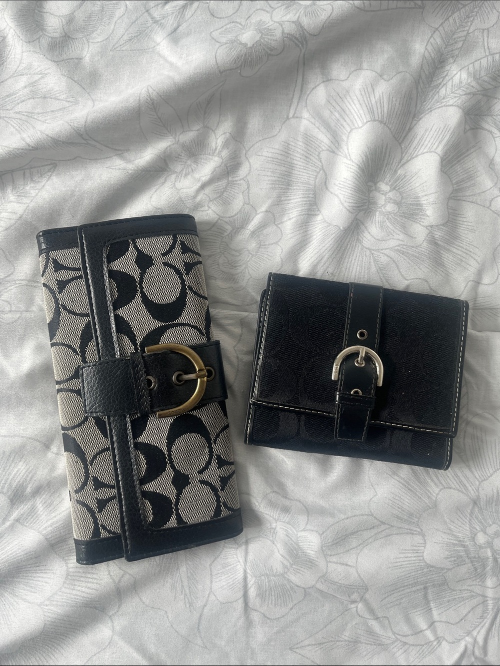 Coach Black and Gray Signature Canvas Wallet Duo